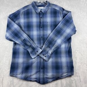 Columbia Mens 100% Cotton‎ Plaid Long Sleeve Button Up Shirt Blue Grey Size XL